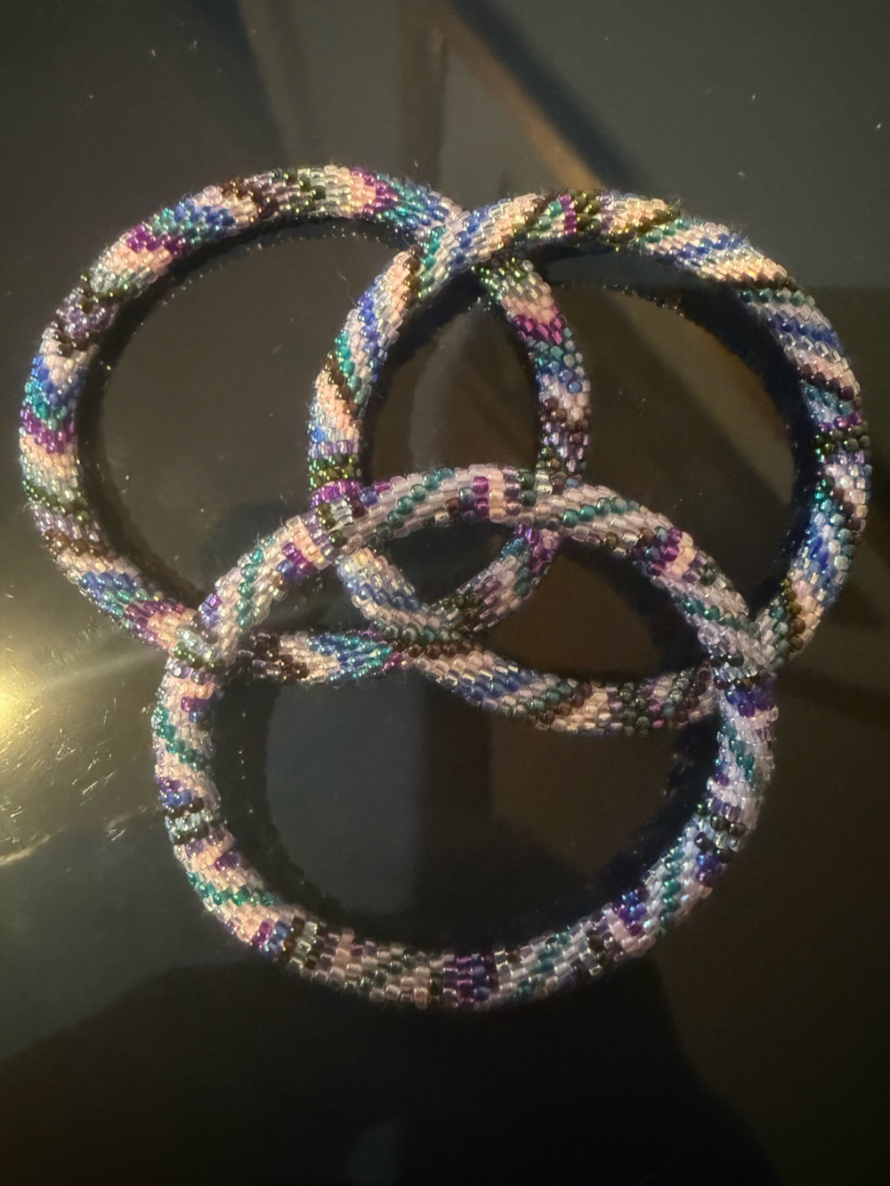 Sashka Roll-on Bracelet Seed Bead Set in Blue, Purple and White